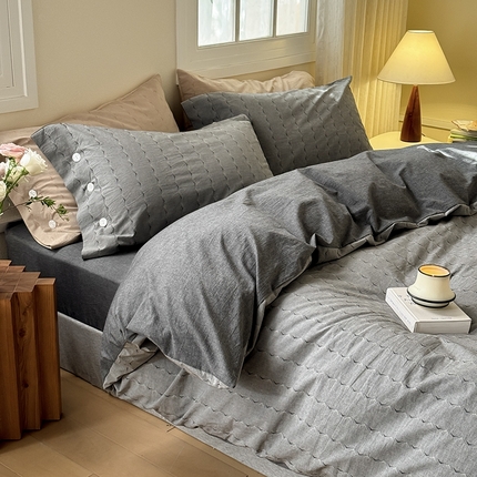 华超针织 2025新款全棉纯棉水洗提花四件套 -漾影 风格二 漾影深灰