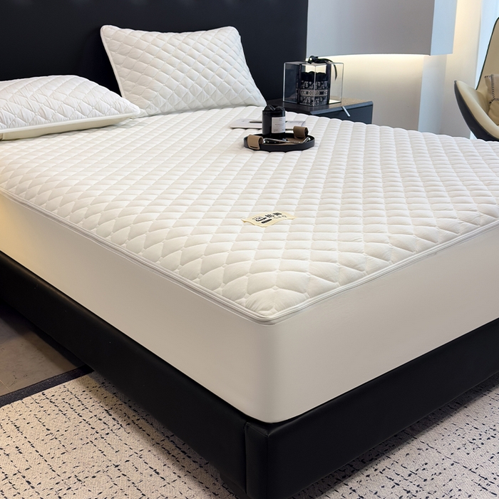 91家纺网 家纺一手货源 找家纺 叠派家纺 2025新款5A抗菌A类夹棉床笠经典款防水款系列 莹月白-小格子防水款