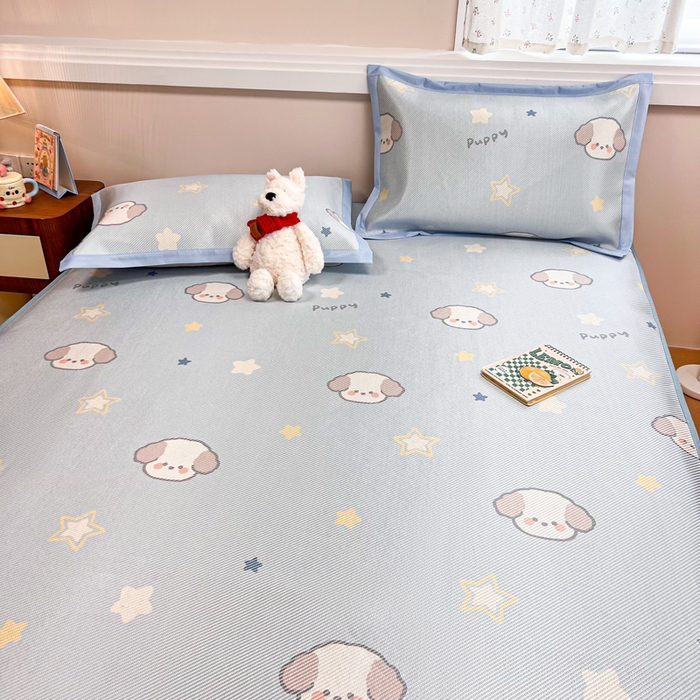 91家纺网 家纺一手货源 找家纺 慕尚家纺 2025新款数码印花床席床笠款冰藤席 床笠款-酷奇