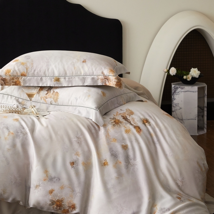 91家纺网 家纺一手货源 找家纺 金奇达家纺 2025新款竹玉清丝四件套-雅韵【标准号全网控价（折后券后）不低于元228元】 浅调暖情-杏色