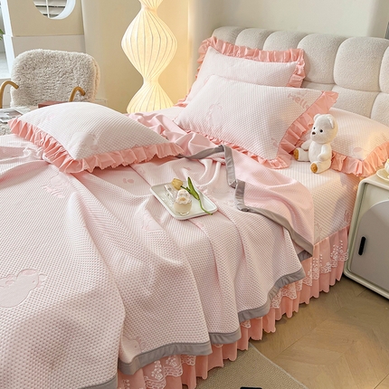 2025新款A类冰豆豆提花凉席床盖 床盖款-卡皮巴拉-粉玉