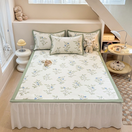 2025新款懒猫600D数码印花冰藤凉席 蓝色花骨朵