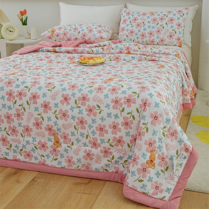 91家纺网 家纺一手货源 找家纺 海洋家纺 2025款水洗棉纯棉花夏凉被全棉花印花夏被空调被薄被子 悠然粉