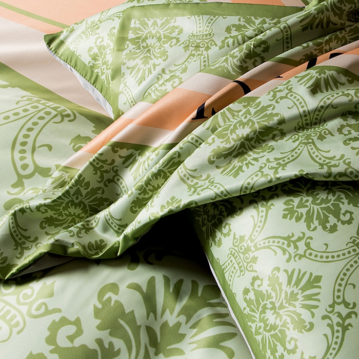 91家纺网 家纺一手货源 找家纺 爵仕家纺 2025新款轻奢潮牌水洗真丝四件套 格林绿