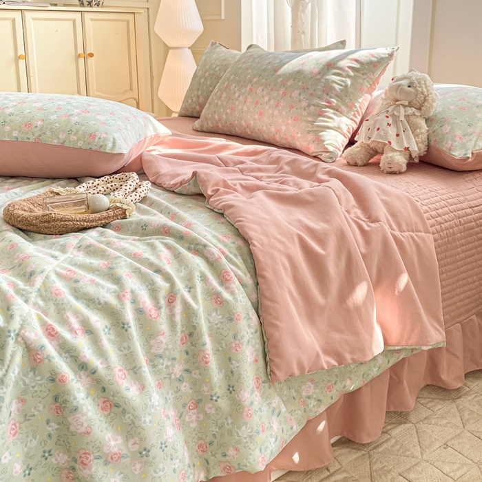 91家纺网 家纺一手货源 找家纺 2025新款针织双层纱夏被床盖四件套单夏被单床盖单品 海盐薄荷