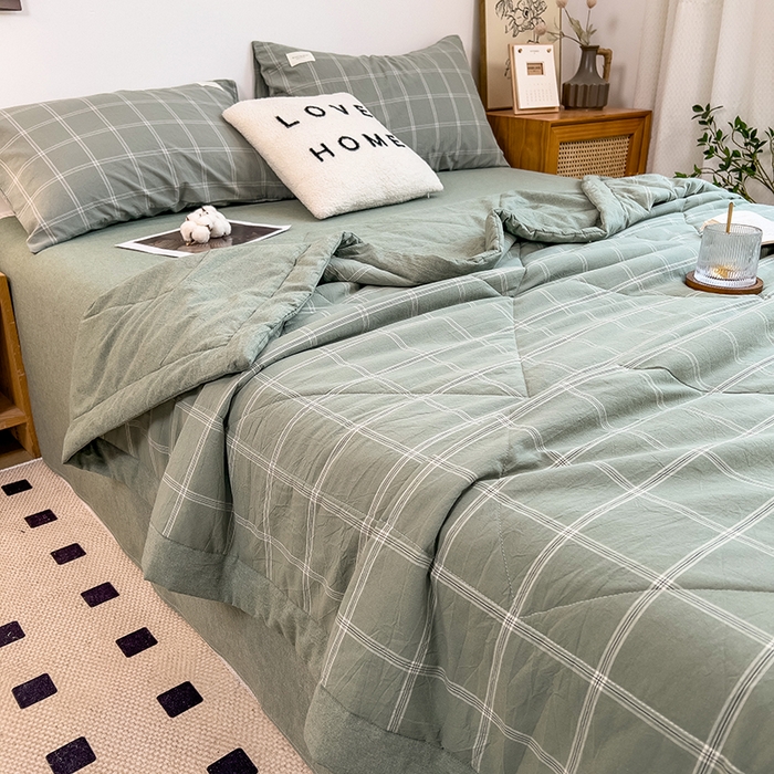 91家纺网 家纺一手货源 找家纺 宝士康家纺 2025新款10A抗菌无印风夏被 被子被芯 格韵绿