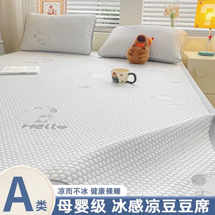 91家纺网 家纺一手货源 找家纺 春寻家纺 2025新款冰豆豆冰丝凉席-卡皮巴拉系列 床单款-卡皮巴拉-灰