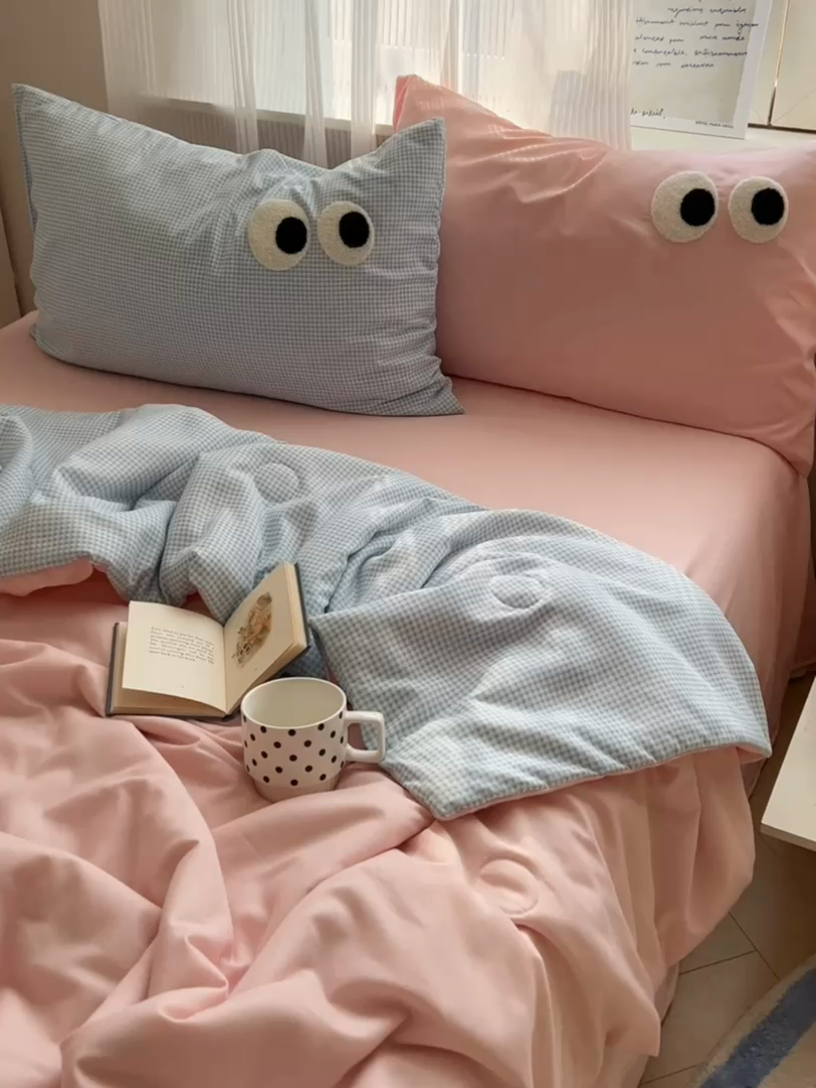 91家纺网 家纺一手货源 找家纺 慕尚家纺 2025新款大眼萌仔夏被 大眼萌 粉蓝格