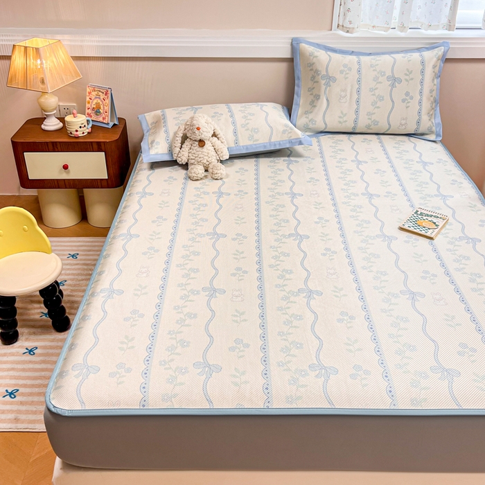 91家纺网 家纺一手货源 找家纺 慕尚家纺 2025新款数码印花床席床笠款冰藤席 床笠款-高冷兔