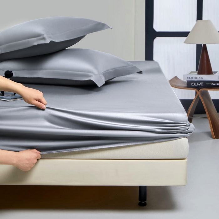 91家纺网 家纺一手货源 找家纺 秀色家纺 2024新品 A类100支双股长绒棉单品床笠 梦易-典雅灰