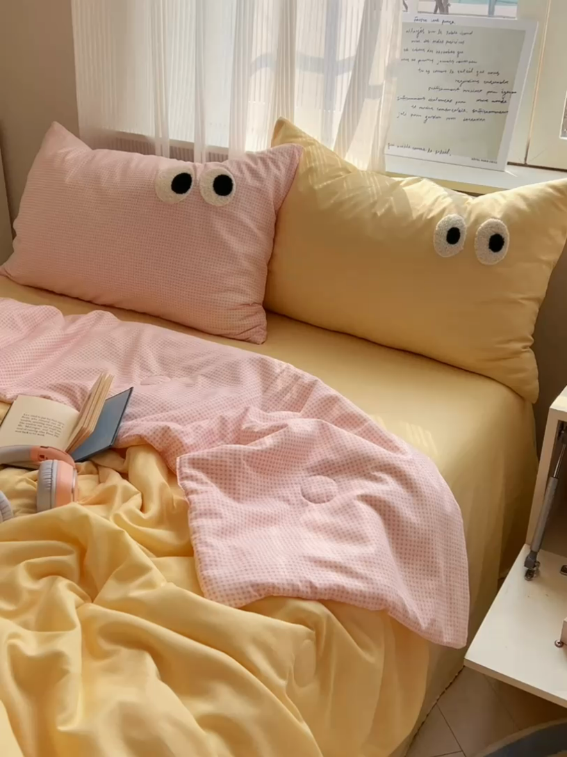 91家纺网 家纺一手货源 找家纺 慕尚家纺 2025新款大眼萌仔夏被 大眼萌 黄粉格