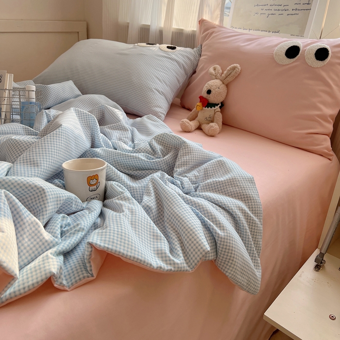 91家纺网 家纺一手货源 找家纺 慕尚家纺 2025新款大眼萌仔夏被 大眼萌 蓝格粉