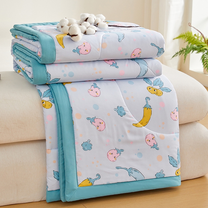 91家纺网 家纺一手货源 找家纺 海洋家纺 2025款水洗棉纯棉花夏凉被全棉花印花夏被空调被薄被子 蓝精灵