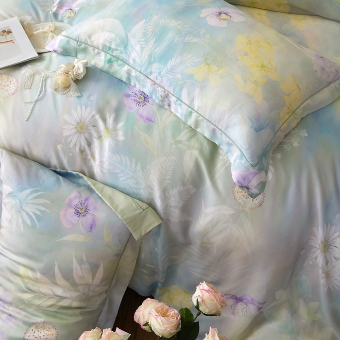 91家纺网 家纺一手货源 找家纺 金奇达家纺 2025新款竹玉清丝四件套-雅韵【标准号全网控价（折后券后）不低于元228元】 空谷-柳绿