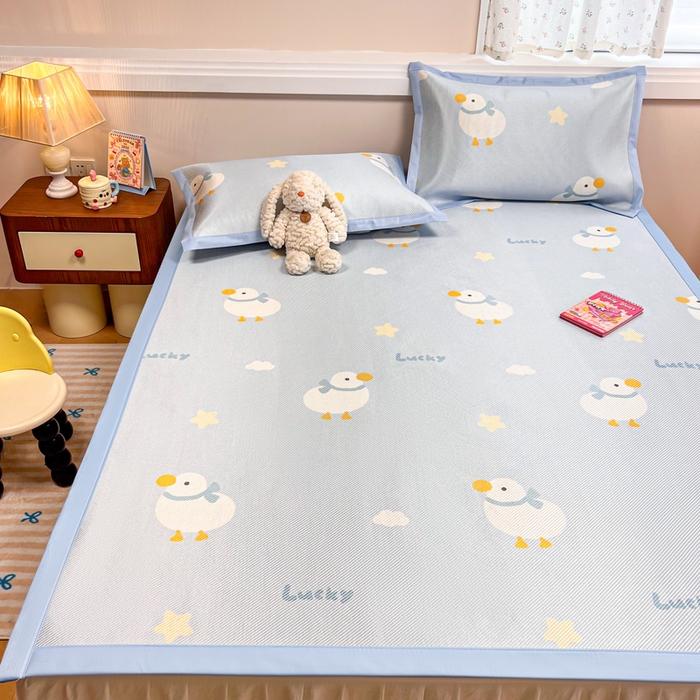 91家纺网 家纺一手货源 找家纺 慕尚家纺 2025新款数码印花床席床笠款冰藤席 床席款-柯尔鸭