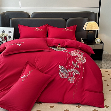 91家纺网 家纺一手货源 找家纺 （总）帝菲妮 2025新款国潮风高克重超柔水洗棉针织棉糯小棉带质检报告刺绣四件套--醉美人