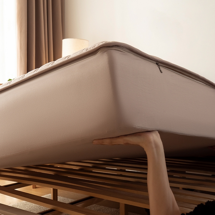 91家纺网 家纺一手货源 找家纺 叠派家纺 2025新款5A抗菌A类夹棉床笠经典款防水款系列 包边款-经典格奶昔驼