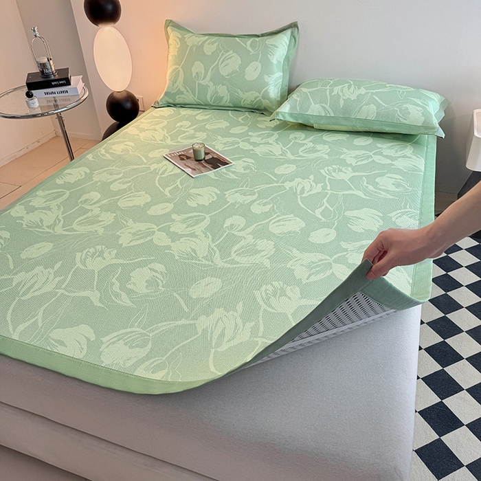 91家纺网 家纺一手货源 找家纺 格真2025新款简约印花冰藤席席子凉席 灵动