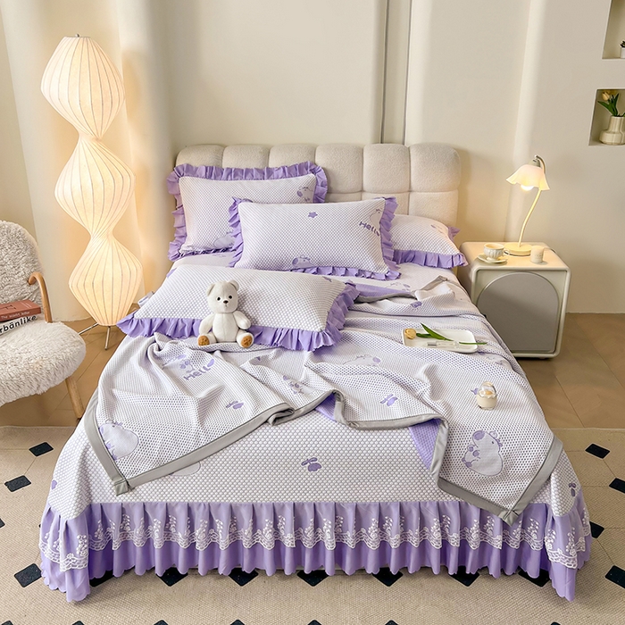 91家纺网 家纺一手货源 找家纺 2025新款A类冰豆豆提花凉席床盖 床盖款-卡皮巴拉-薰衣草紫