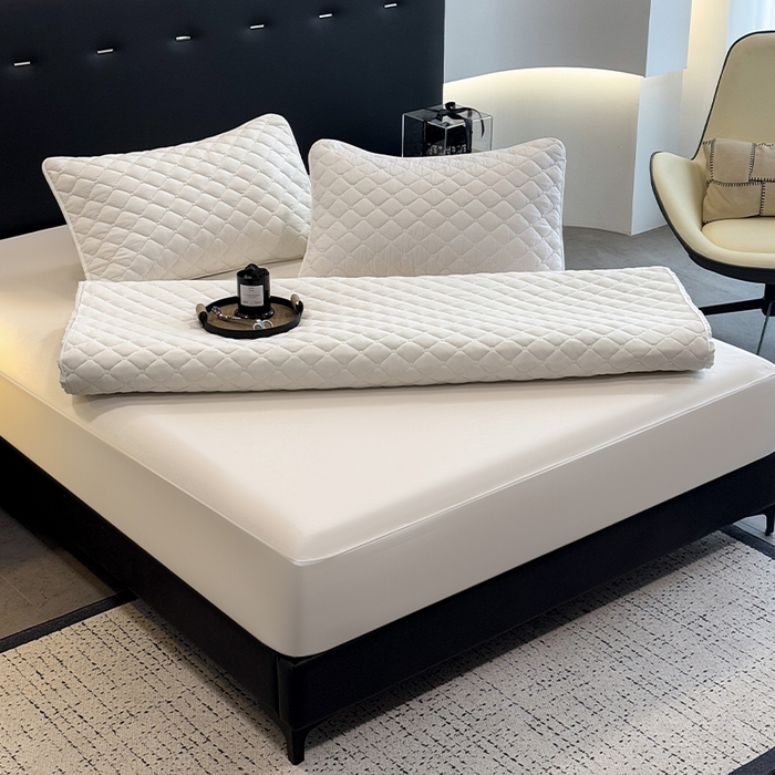 91家纺网 家纺一手货源 找家纺 叠派家纺 2025新款5A抗菌A类夹棉床笠经典款防水款系列 莹月白-小格子防水款