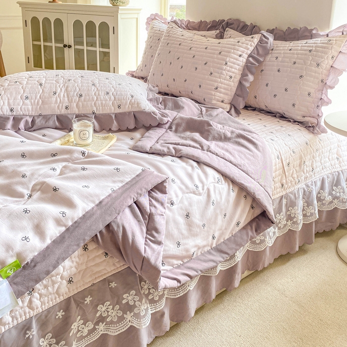 91家纺网 家纺一手货源 找家纺 2025新款直播热款A类针织棉双层纱床盖款夏被四件套 米娅