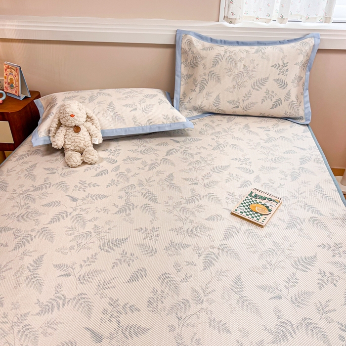 91家纺网 家纺一手货源 找家纺 慕尚家纺 2025新款数码印花床席床笠款冰藤席 床笠款-土豆叶