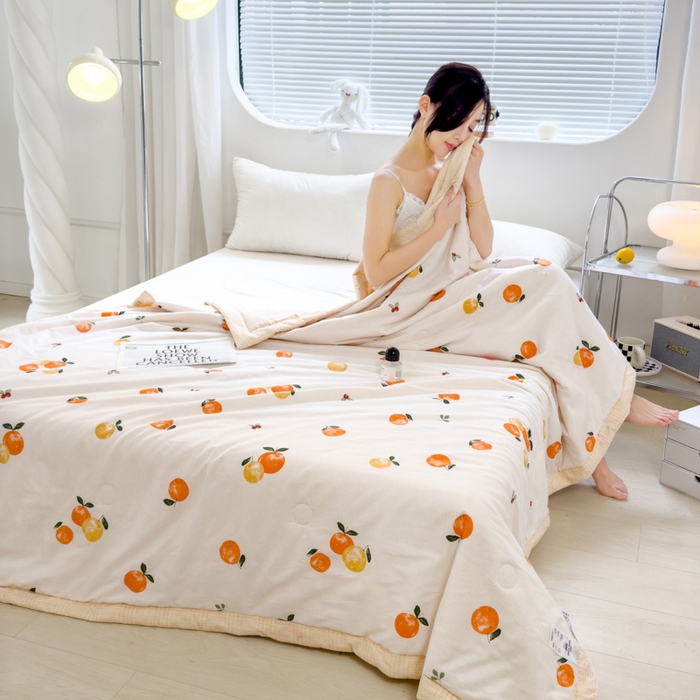 91家纺网 家纺一手货源 找家纺 曲之慕新款13372里外全棉夏被 橘里橘气