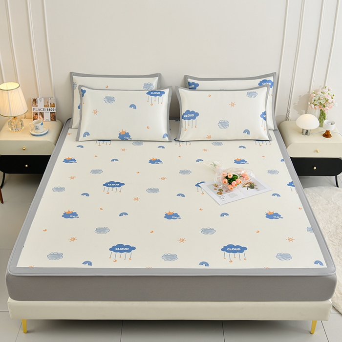 91家纺网 家纺一手货源 找家纺 简一 2025新款A类碳光印花数码冰丝凉席系列-床笠款 蓝天白云