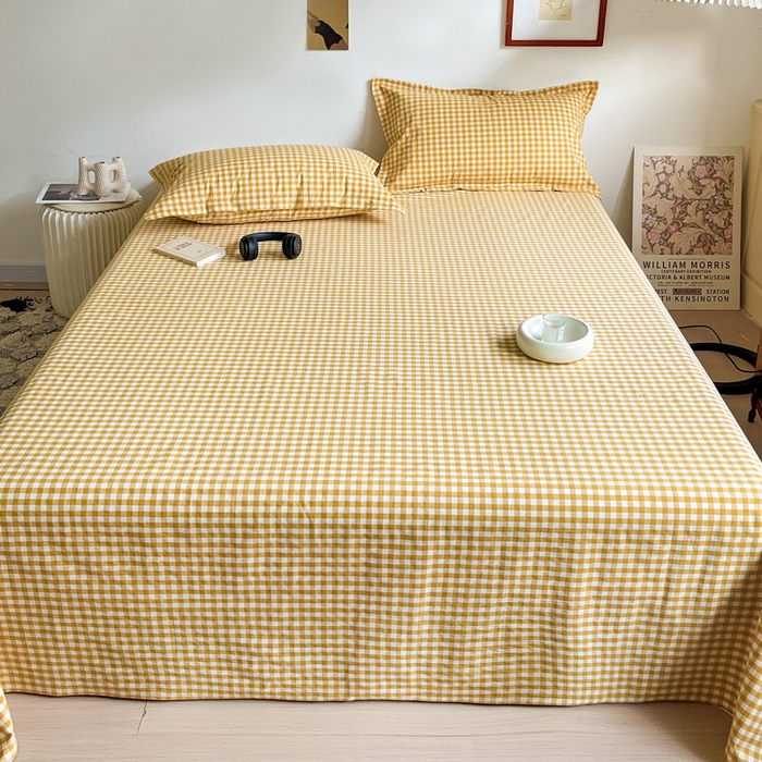 91家纺网 家纺一手货源 找家纺 久云居 2025新款亲肤舒适全棉色织防水床单 黄小格