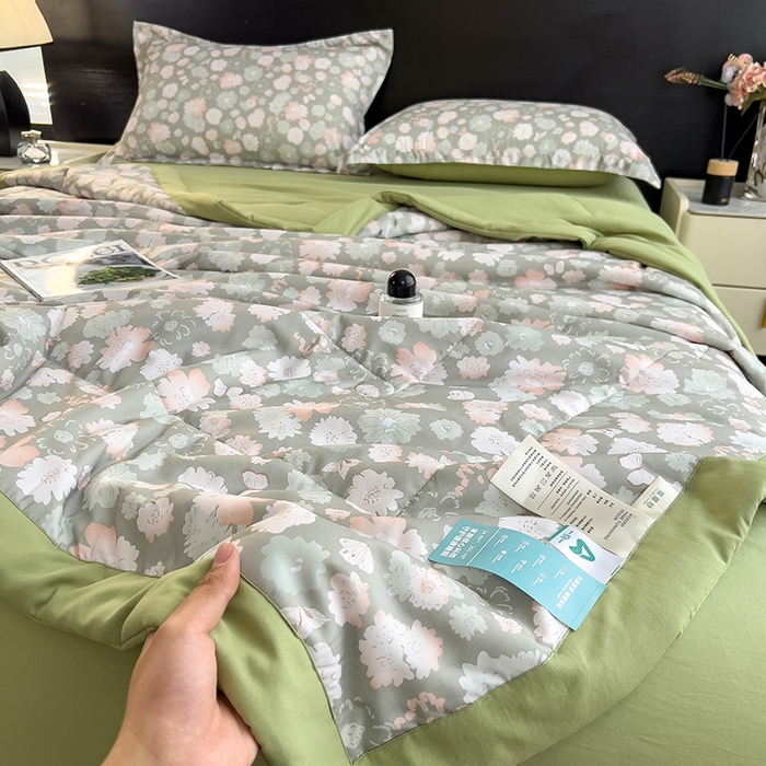 91家纺网 家纺一手货源 找家纺 宝士康家纺 2025新款10A抗菌双层纱印花夏被 绿野庄园