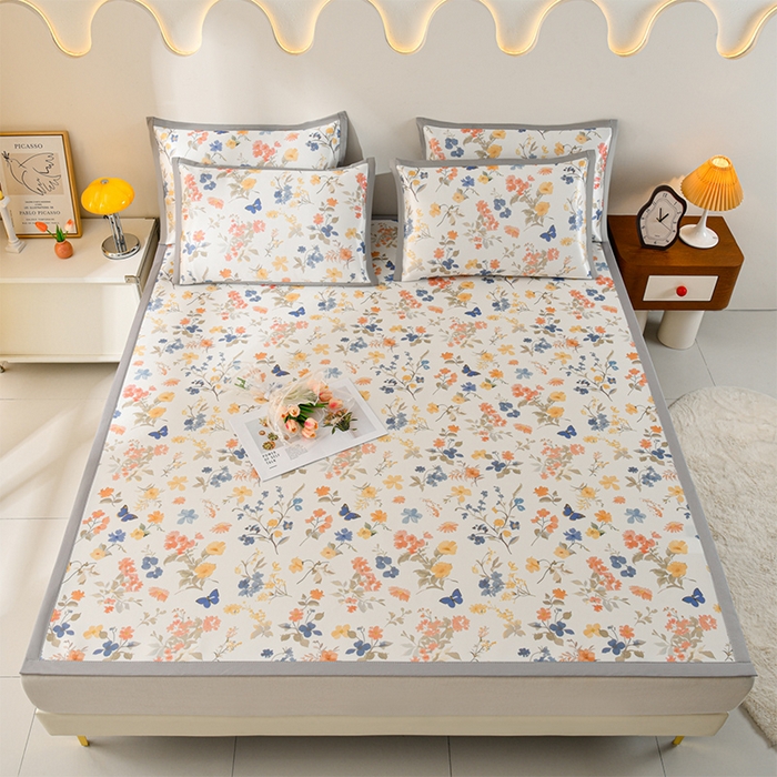 91家纺网 家纺一手货源 找家纺 简一 2025新款A类碳光印花数码冰丝凉席系列-床单款 秋日细雨