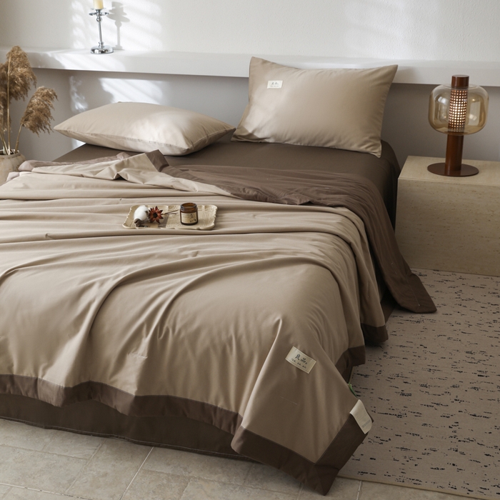 91家纺网 家纺一手货源 找家纺 眠博士 2025新款A类全棉40S纯棉新疆棉大豆夏被夏凉被空调被 包边夏被40支-杏色拼春泥