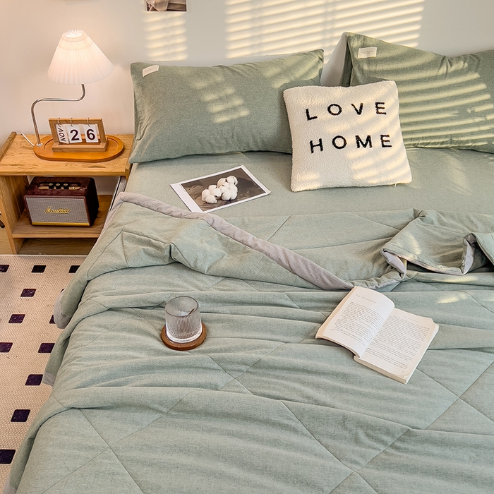 91家纺网 家纺一手货源 找家纺 宝士康家纺 2025新款10A抗菌无印风夏被 被子被芯 薄荷绿