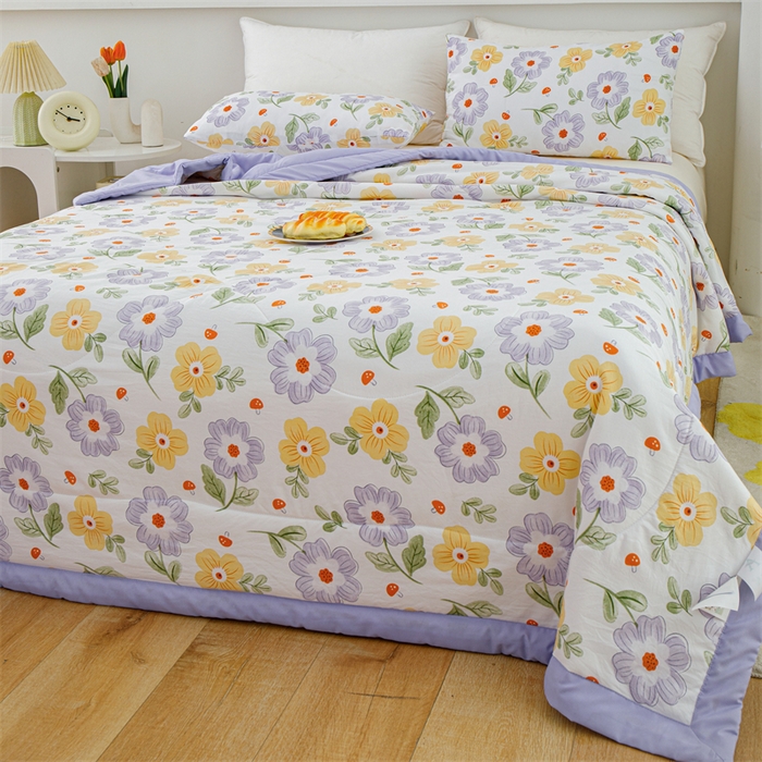 91家纺网 家纺一手货源 找家纺 海洋家纺 2025款水洗棉纯棉花夏凉被全棉花印花夏被空调被薄被子 紫丁香