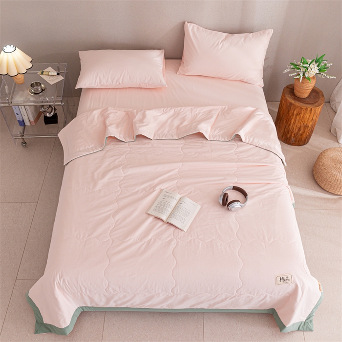 91家纺网 家纺一手货源 找家纺  天瑜 2024全棉夏被棉花芯纯色水洗棉夏凉被可水洗空调被 浅粉