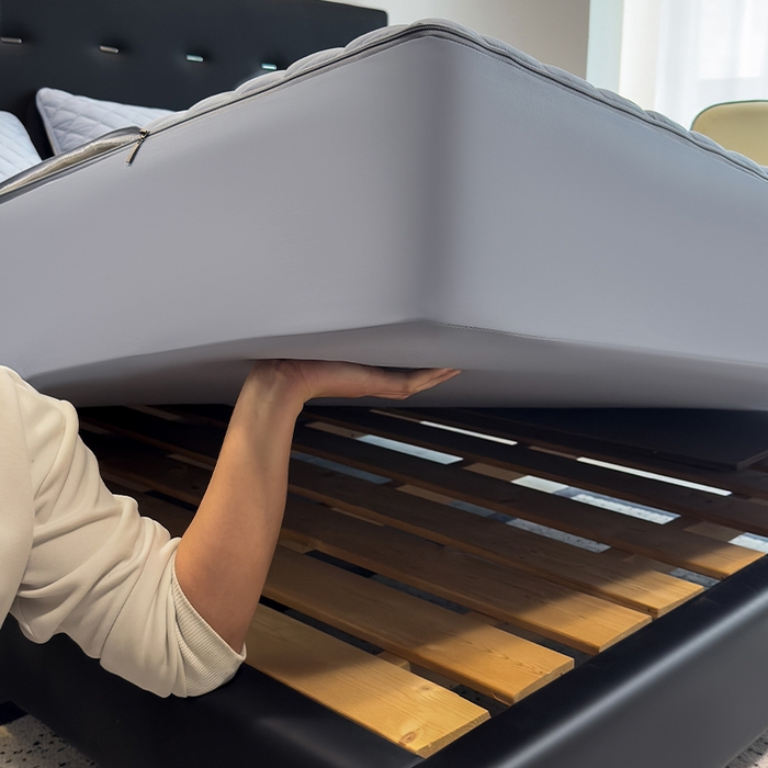 91家纺网 家纺一手货源 找家纺 叠派家纺 2025新款5A抗菌A类夹棉床笠经典款防水款系列 月光灰-小格子防水款