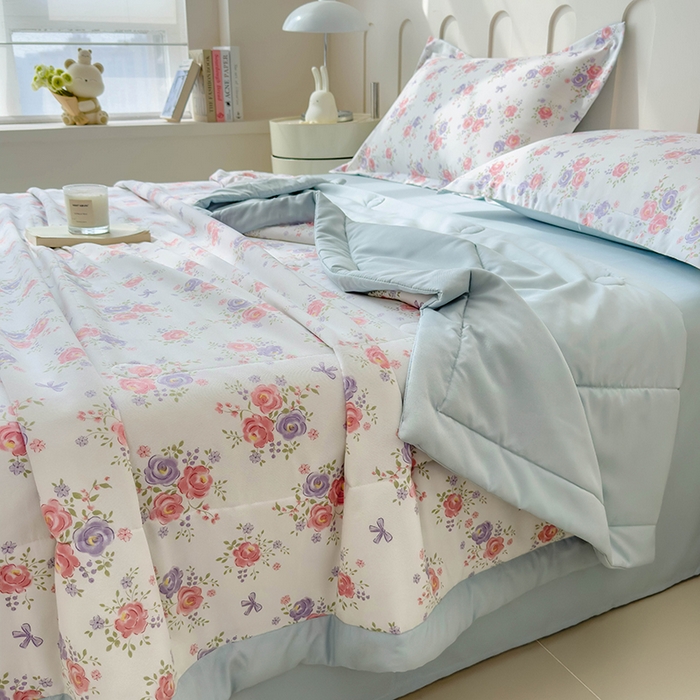 91家纺网 家纺一手货源 找家纺 宝士康家纺 2025新款10A抗菌针织夏被 花影阑珊