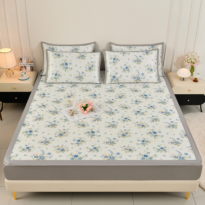 91家纺网 家纺一手货源 找家纺 简一 2025新款A类碳光印花数码冰丝凉席系列-床笠款 浪漫花影