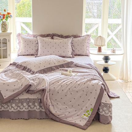 91家纺网 家纺一手货源 找家纺 （总）2025新款直播热款A类针织棉双层纱床盖款夏被四件套