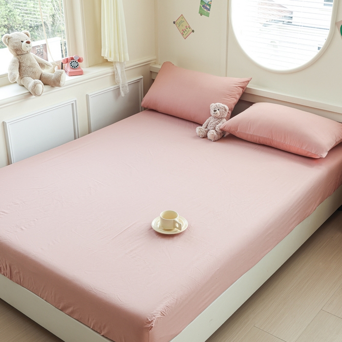 91家纺网 家纺一手货源 找家纺 2025新款全棉A类简约素色水洗棉纯棉单床笠 豆沙