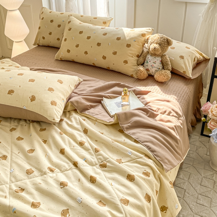 91家纺网 家纺一手货源 找家纺 2025新款针织双层纱夏被床盖四件套单夏被单床盖单品 曲奇饼干