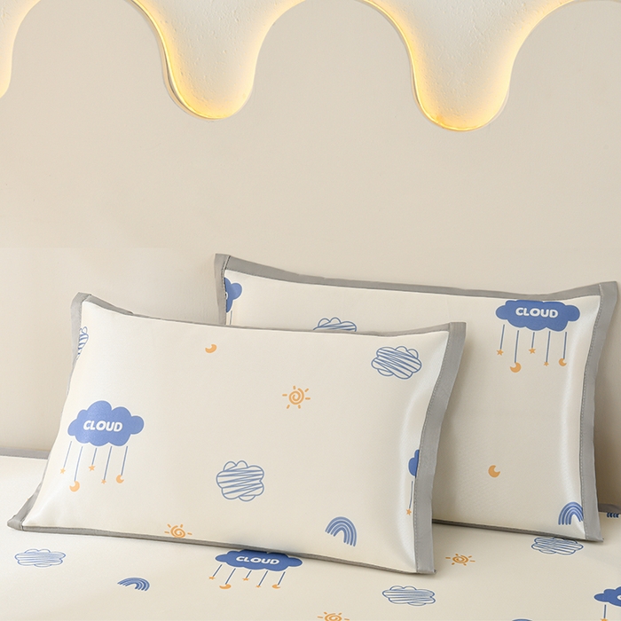 91家纺网 家纺一手货源 找家纺 简一 2025新款A类碳光印花数码冰丝凉席系列-床单款 蓝天白云