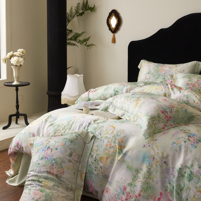 91家纺网 家纺一手货源 找家纺 金奇达家纺 2025新款竹玉清丝四件套-雅韵【标准号全网控价（折后券后）不低于元228元】 悠悠风铃-青青