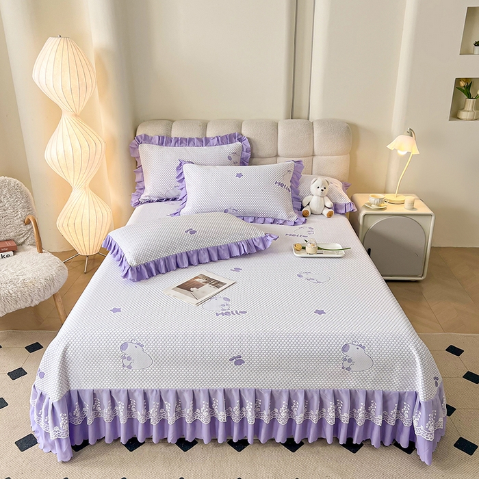 91家纺网 家纺一手货源 找家纺 2025新款A类冰豆豆提花凉席床盖 床盖款-卡皮巴拉-薰衣草紫