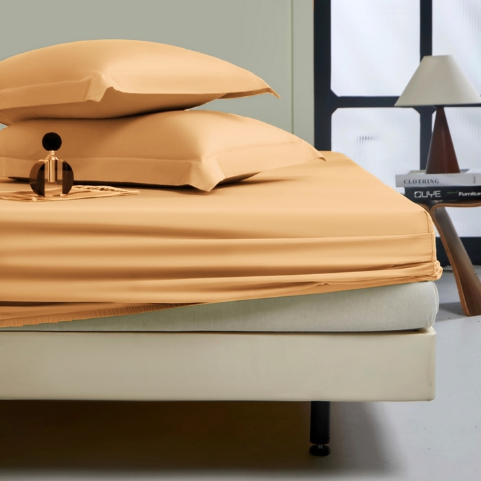 91家纺网 家纺一手货源 找家纺 秀色家纺 2024新品 A类100支双股长绒棉单品床笠 梦易-南瓜橘