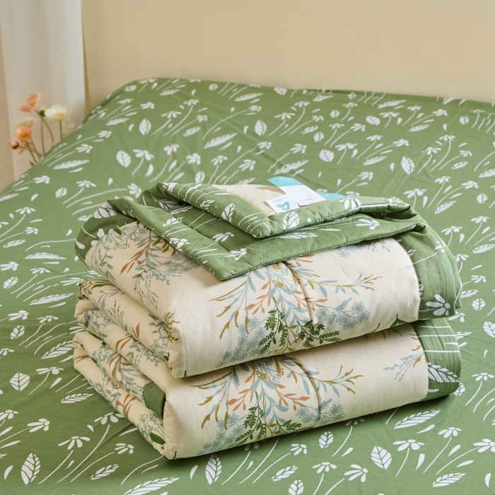 91家纺网 家纺一手货源 找家纺 宝士康家纺 2025新款10A抗菌全棉夏被四件套（床单款） 仙草