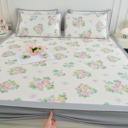 简一 2025新款A类碳光印花数码冰丝凉席系列-床笠款 满园春色