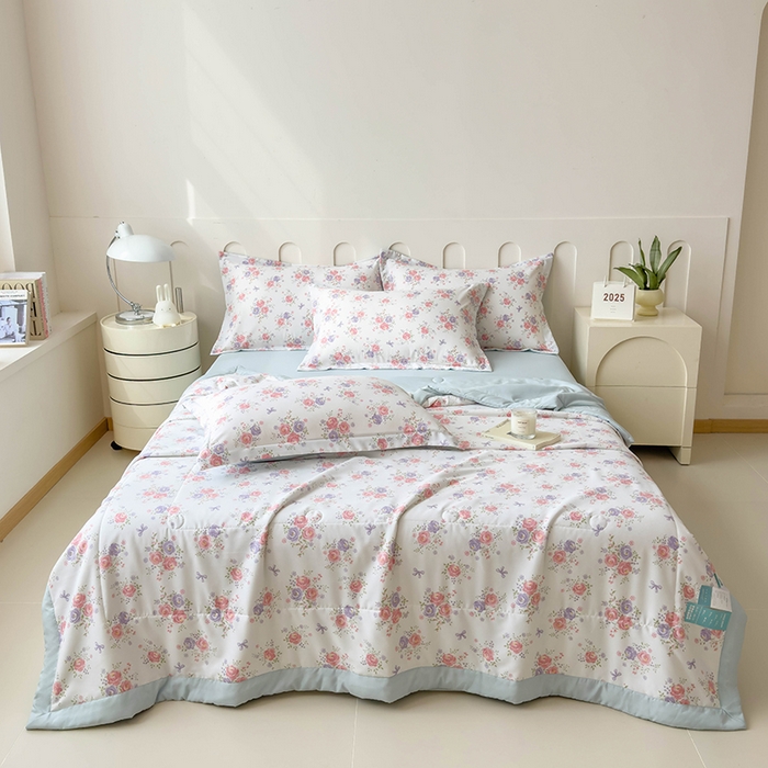 91家纺网 家纺一手货源 找家纺 宝士康家纺 2025新款10A抗菌针织夏被四件套 花影阑珊