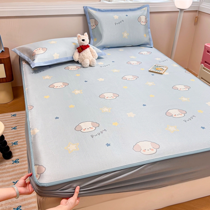 91家纺网 家纺一手货源 找家纺 慕尚家纺 2025新款数码印花床席床笠款冰藤席 床笠款-酷奇