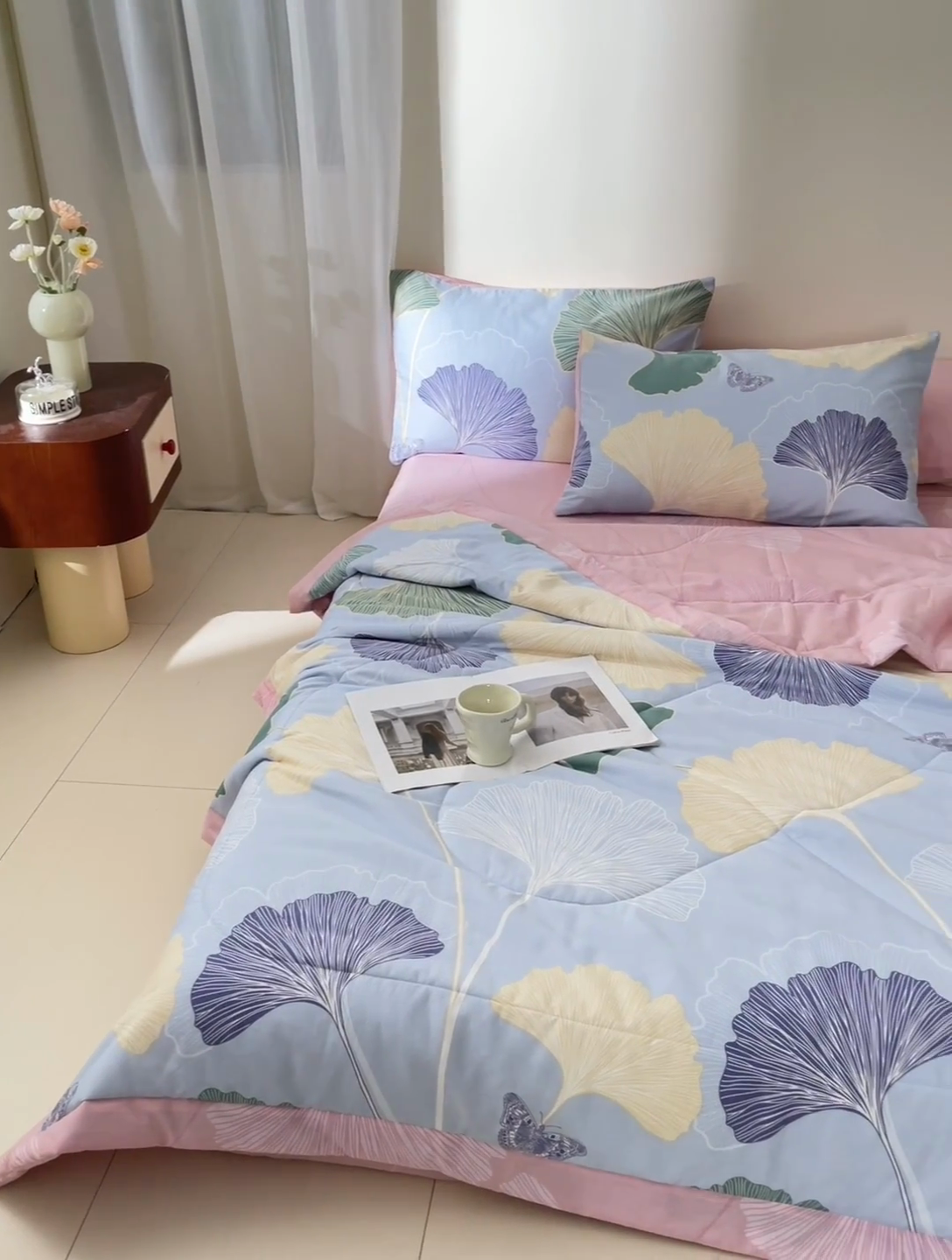 91家纺网 家纺一手货源 找家纺 宝士康家纺 2025新款10A抗菌全棉夏被 被子被芯 蝶舞杏运